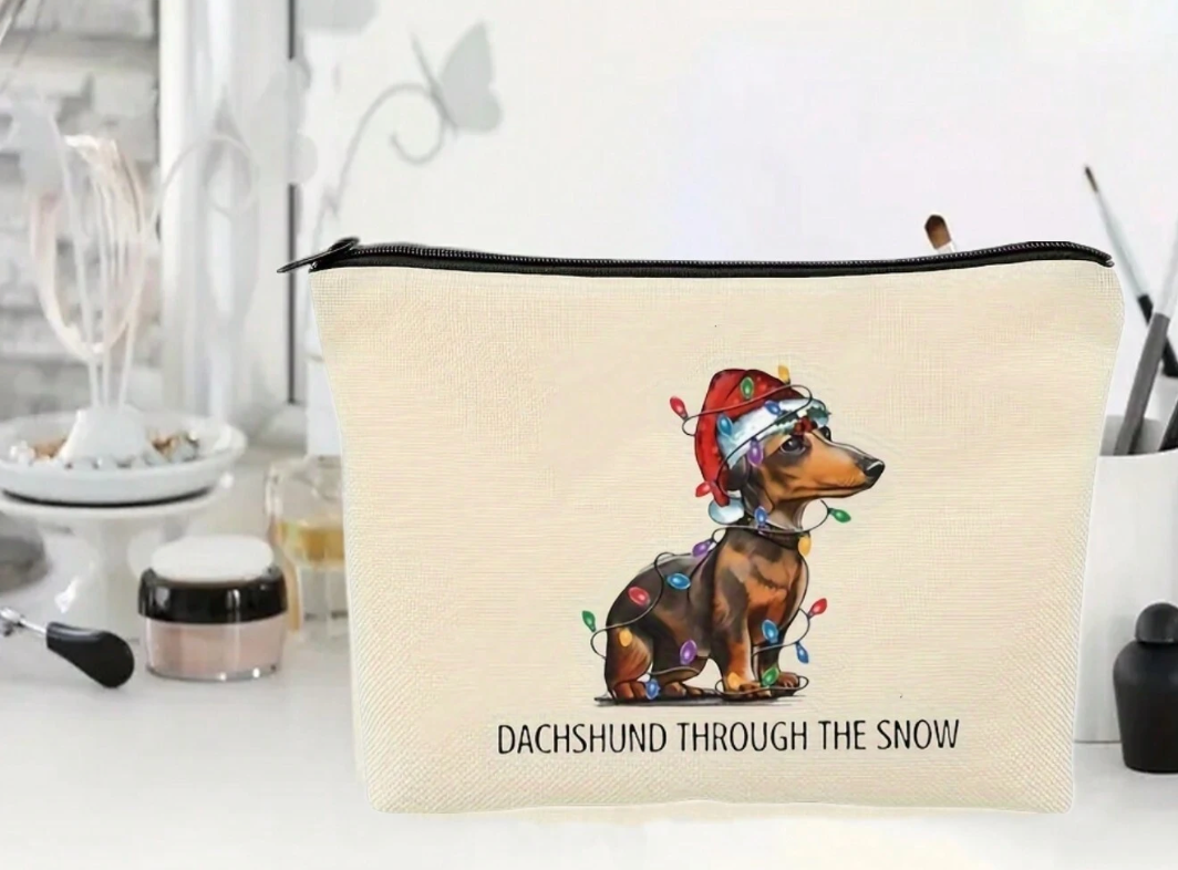 Dachshund Christmas zip pouch - makeup bag/pencil case image 0