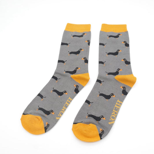Mens Bamboo Little Sausage Dogs Socks Grey image 0