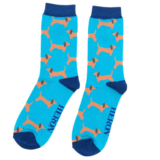 Mens Bamboo Sausage Dogs Socks Teal image 0