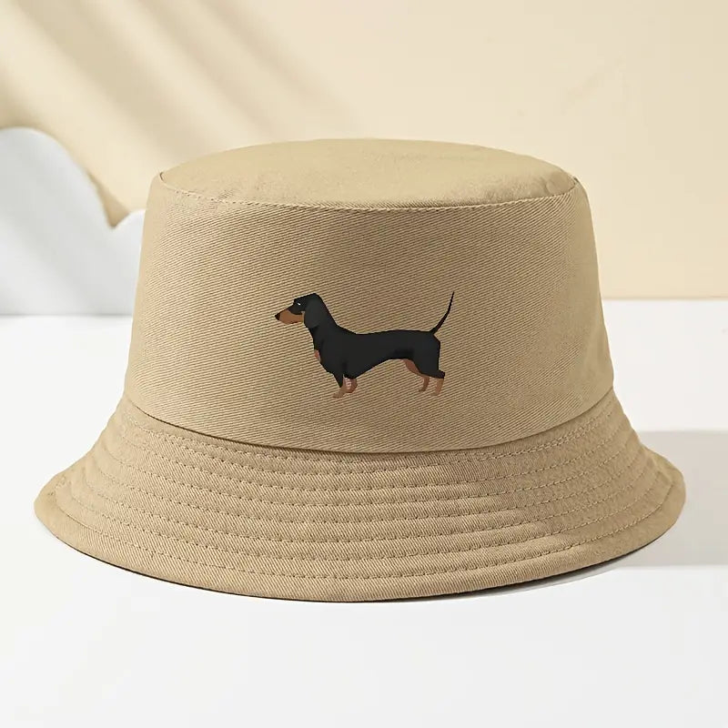 Khaki Unisex Dachshund Bucket Hat