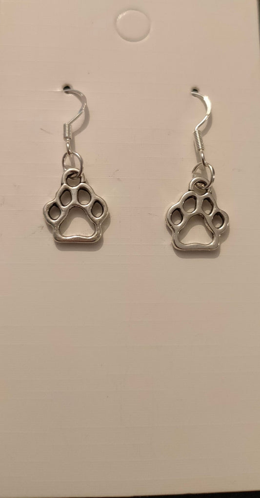 Sterling Silver Paw Print Hook Earrings image 0