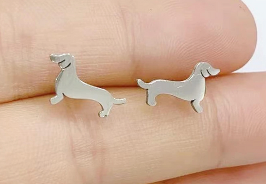 Cute Dachshund Earrings - Stainless Steel Silver image 0