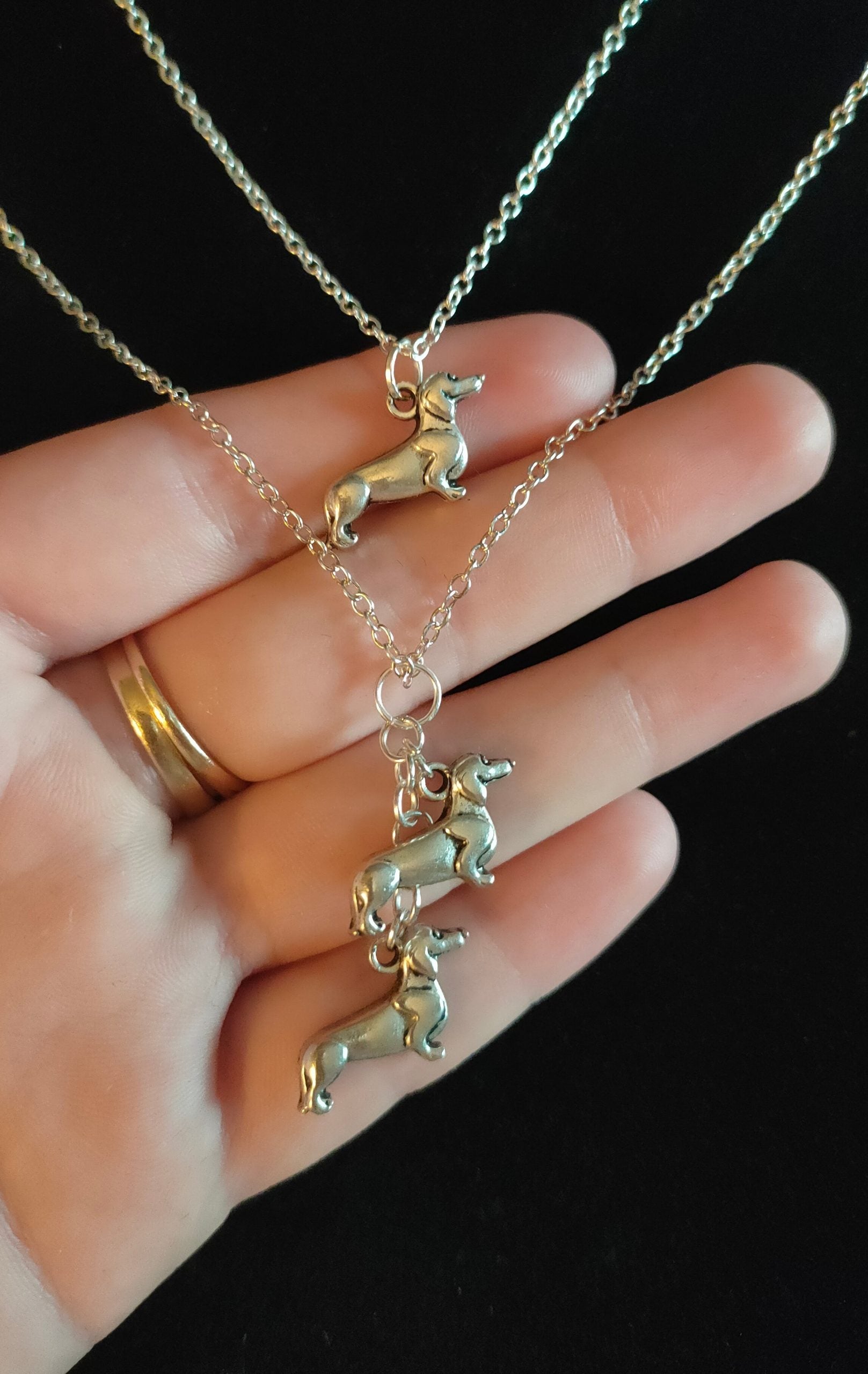 Sterling Silver Dachshund Necklace (Double Dachshund) image 1