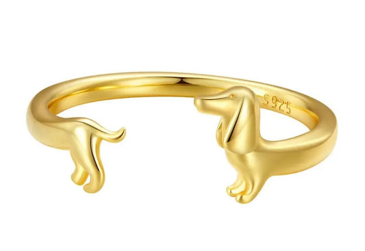 Gold Colour Dachshund Adjustable Ring - 925 silver