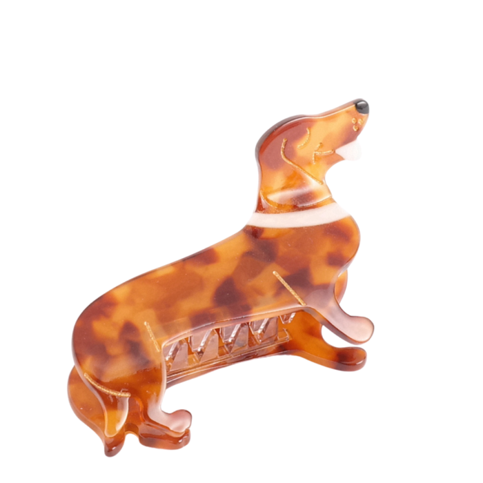 Sausage Dog Tortoiseshell Claw Clip – Pink Collar - Packs of 1, 2 or 3
