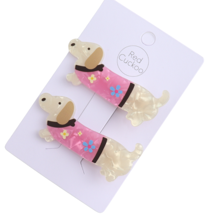 Sausage Dog Pink Jumper Hair Slides – Pack of 2