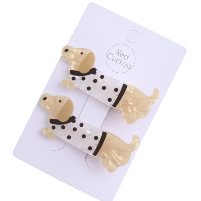 Sausage Dog Spotty Jumper Hair Slides – Pack of 2