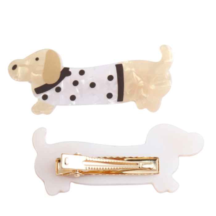 Sausage Dog Spotty Jumper Hair Slides – Pack of 2