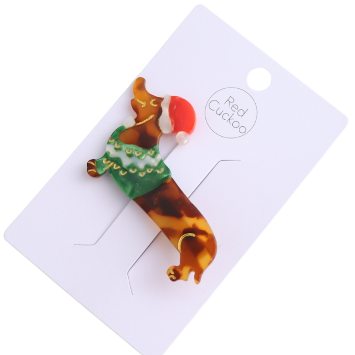 Sausage Dog Green Jumper Christmas Slide Hair Clip