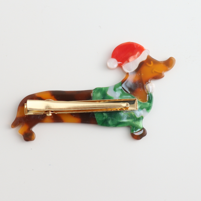 Sausage Dog Green Jumper Christmas Slide Hair Clip