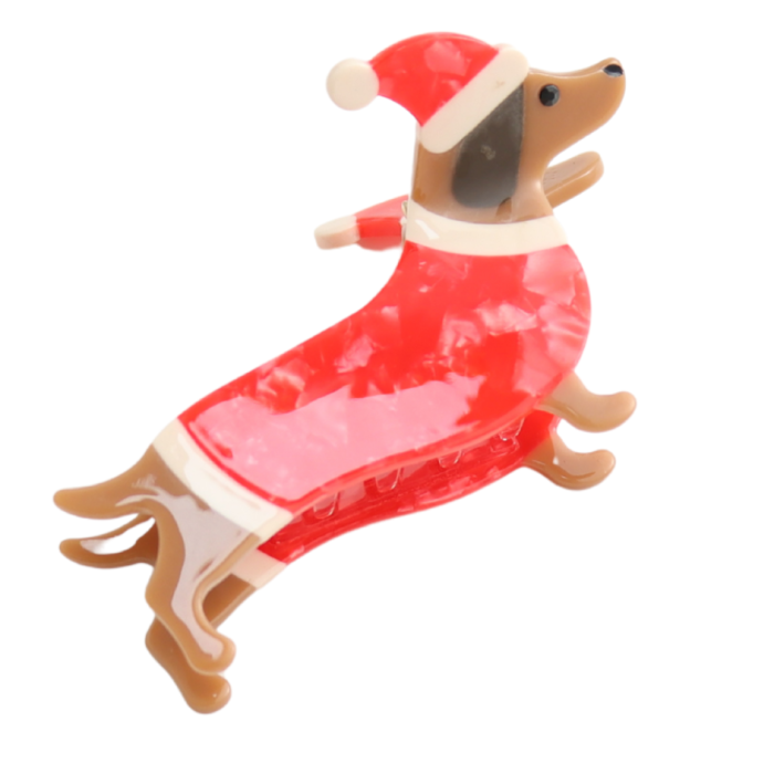 Sausage Dog Santa Christmas Claw Clip - Packs of 1, 2 or 3