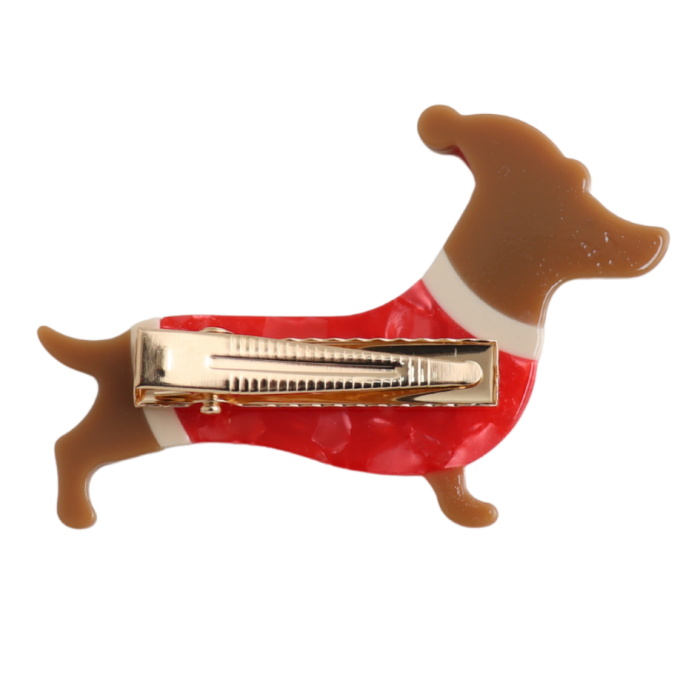 Sausage Dog Santa Christmas Slide Hair Clip