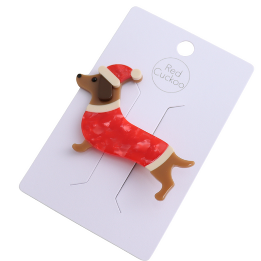 Sausage Dog Santa Christmas Slide Hair Clip
