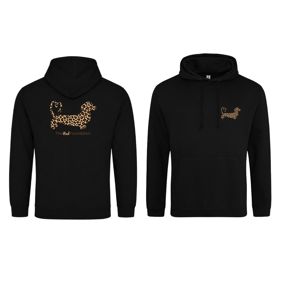 Leopard Print Dachshund Hoodie – Black