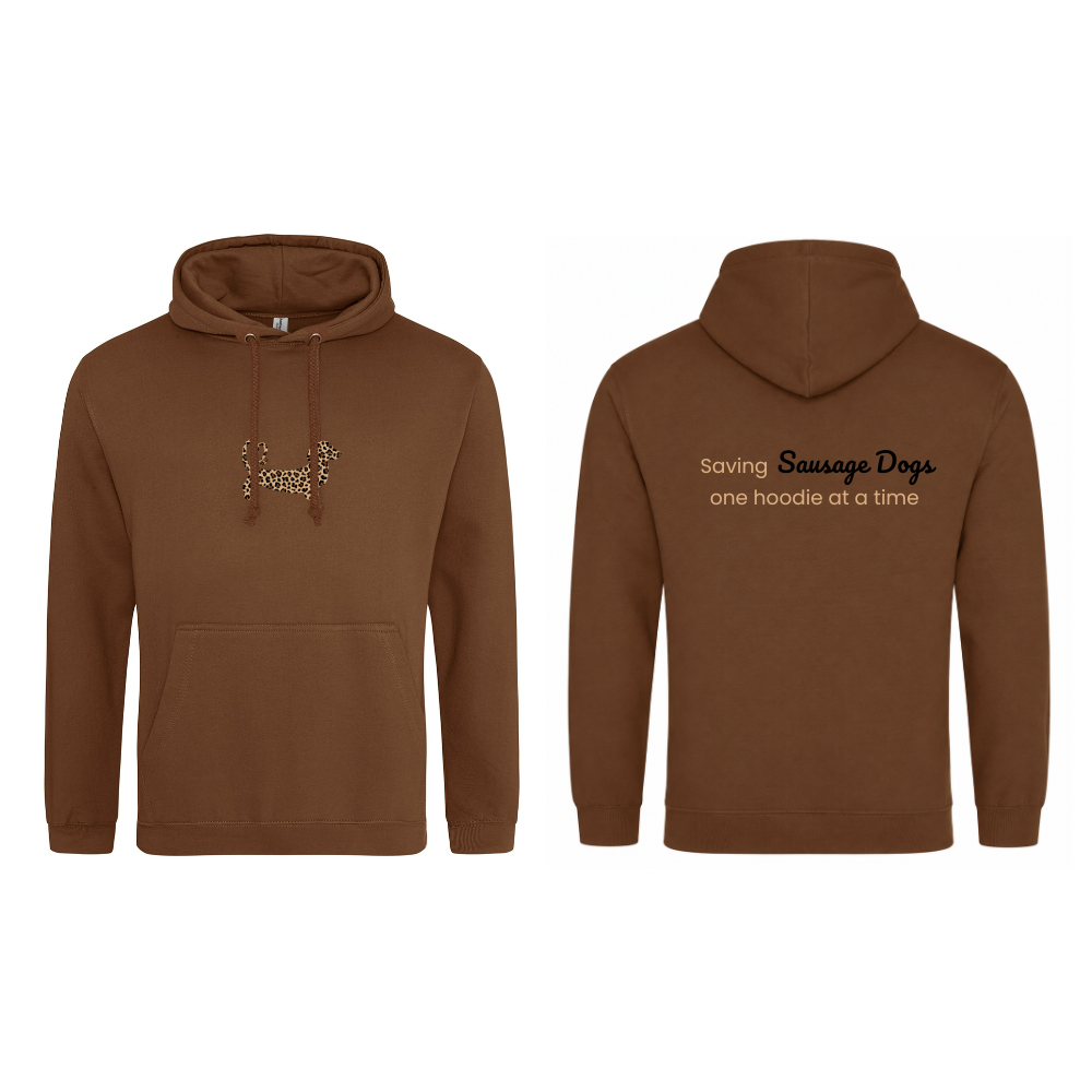 Leopard Print Dachshund Hoodie – Chocolate Brown