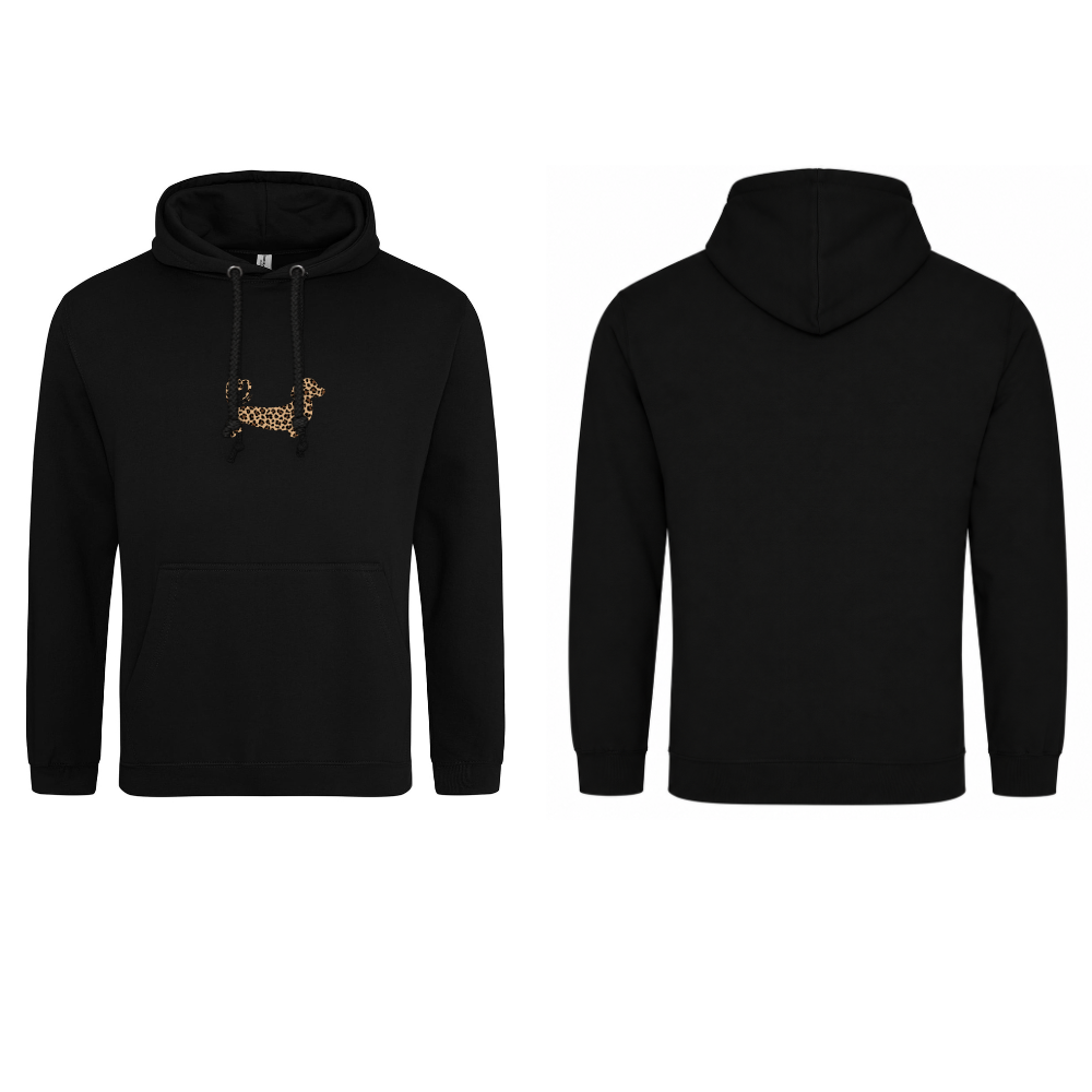 Leopard Print Dachshund Hoodie – Black