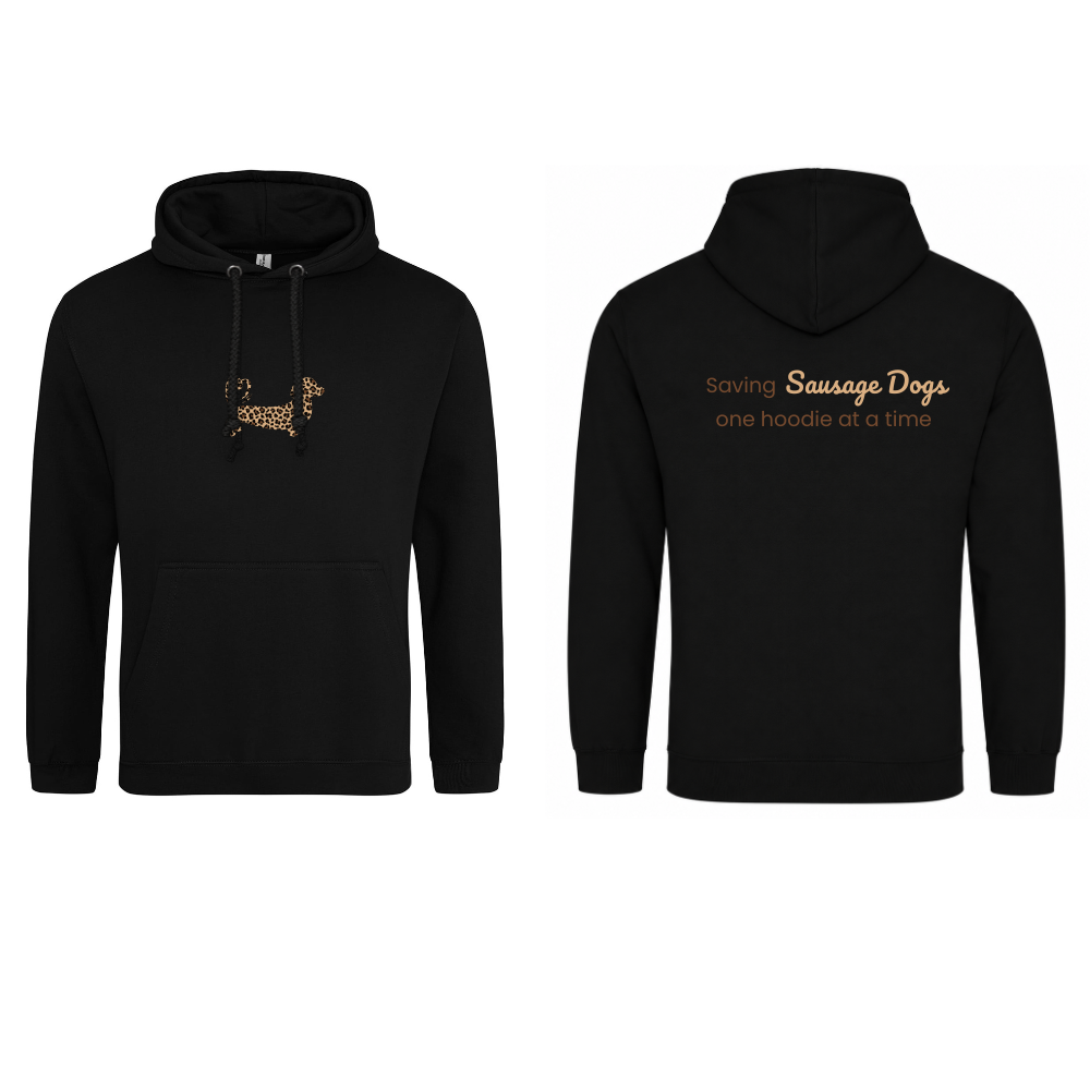 Leopard Print Dachshund Hoodie – Black