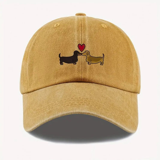 Mustard Unisex Dachshunds with Heart Baseball Hat