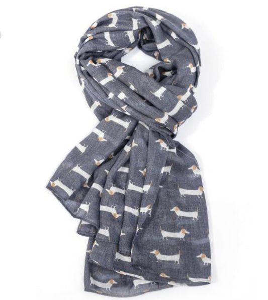 Cute Dogs Dachshund Scarf in Navy