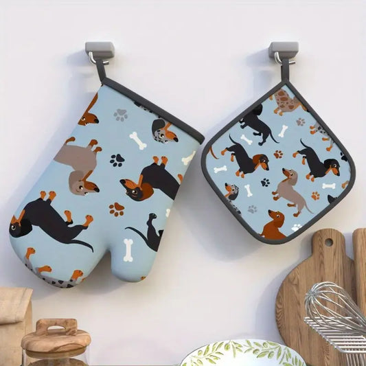Dachshund Oven Mitt & Pott Pad in Blue