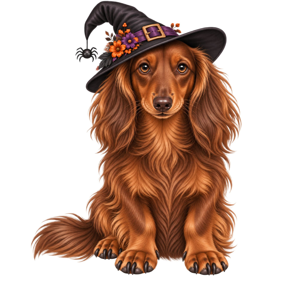 🎃 Long Haired Dachshund Halloween Witches Hat Pocket Tote – 8 Designs | 3 Sizes 🐾