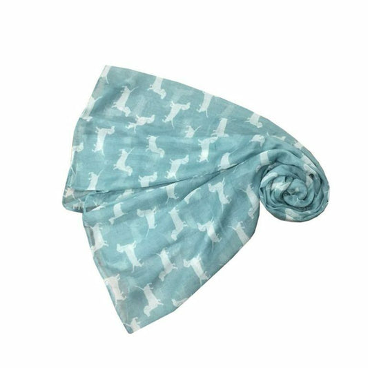 Dachshund Scarf in Duck Egg Blue with White Dogs
