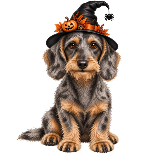 🎃 Wire Haired Dachshund Halloween Witches Hat Pocket Tote – 6 Designs | 3 Sizes 🐾