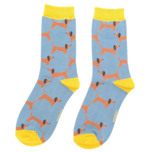Ladies Bamboo Sausage Dogs Socks Denim