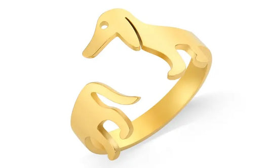 Stainless Steel Gold Colour Dachshund Adjustable Ring (Copy)